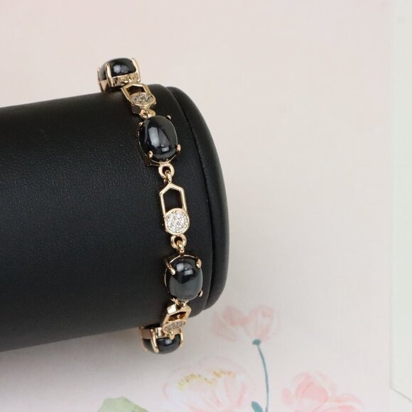 "Black Stone Rose Gold Bracelet with Sparkling Accents, XPBL1017 - Picture 9 of 12